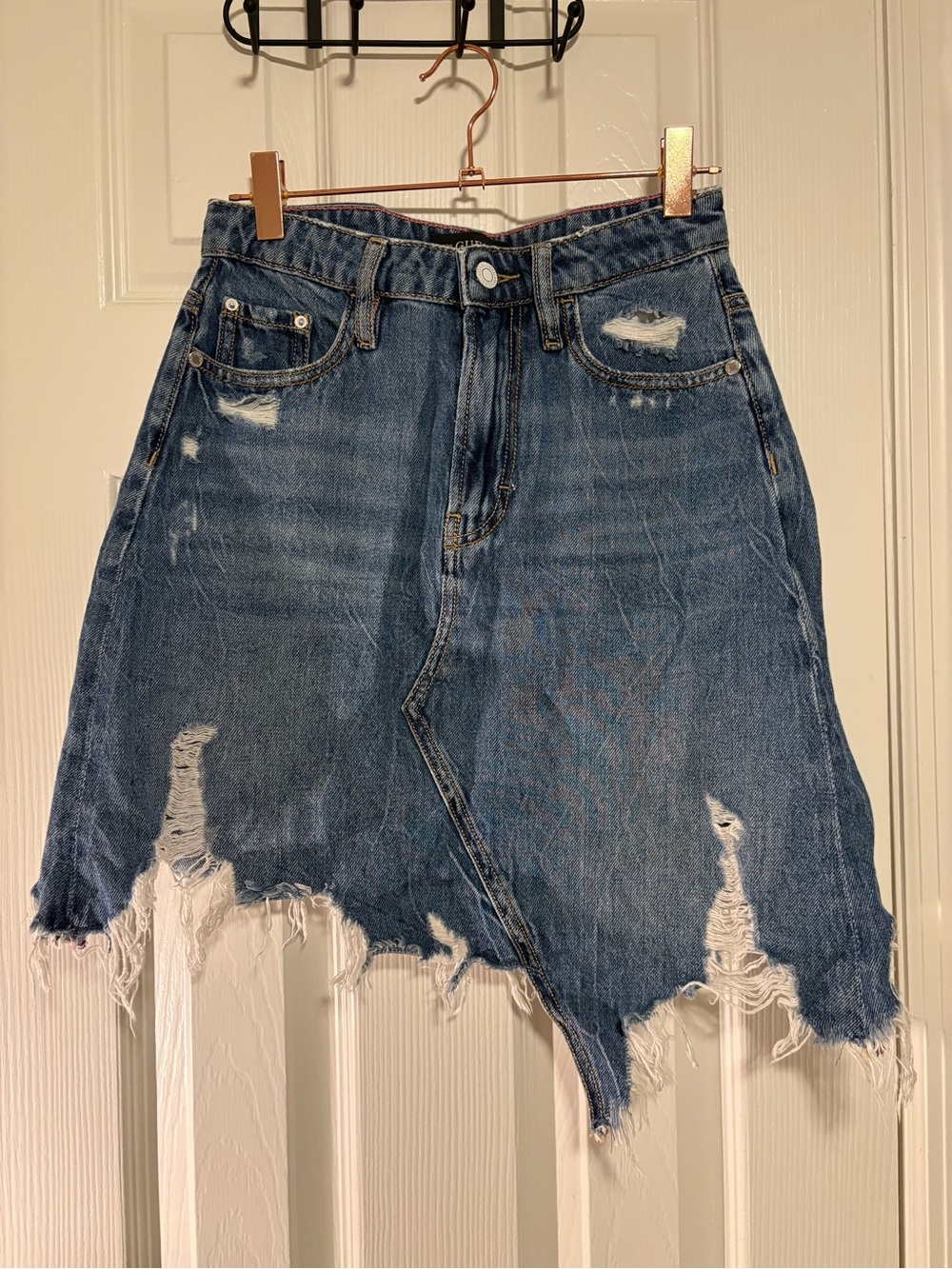 Guess Distressed Blue Asymmetrical Denim Skirt